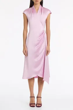 FLOSS LUSTRE SATIN CAP SLEEVE WRAP MIDI DRESS