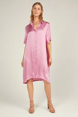GLOSSED SHIRT DRESS - CARNATION PINK