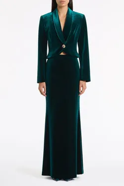 HUNTER GREEN VELVET COLUMN SKIRT