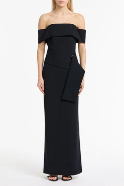 INK CREPE LA BANDA OFF SHOULDER GOWN