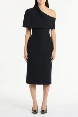 INK SATIN CREPE DRAPED COLLAR DRESS