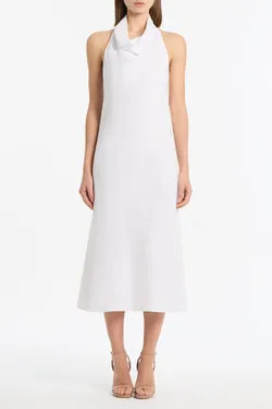 IVORY LINEN COWL NECK MIDI DRESS