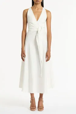 IVORY LINEN V-NECK WRAP DRESS