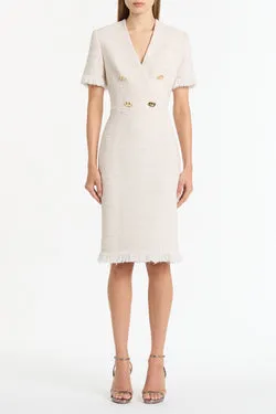 IVORY TWEED FRINGE MIDI DRESS