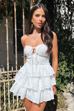 Janine Strapless Tiered Mini Dress - White