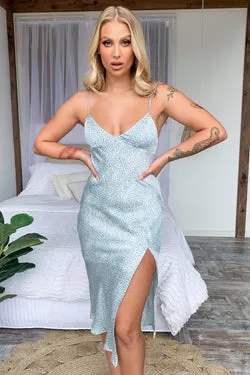 Jennifer Satin Midi Dress - Teal Polka