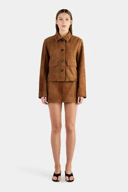 Tatum Mini Leather Skirt Tan Suede