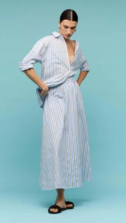 Blue Stripe Cotton A-Line Maxi Skirt