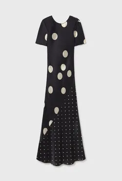 Short Sleeve Bias Dress Polka Mix