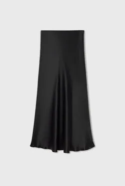 Long Bias Cut Skirt Blanket Stitch Black