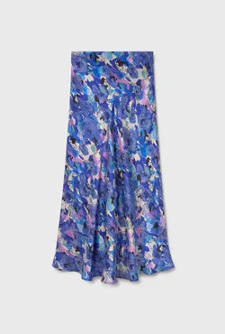 Long Bias Cut Skirt Cornflower Floral