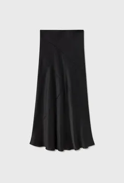 Splice Long Bias Cut Skirt Black