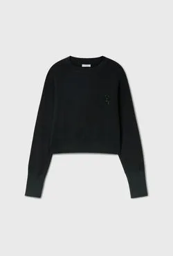 Wool Cropped Crewneck Black