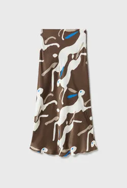 Long Bias Cut Skirt Rabbit Dark Earth