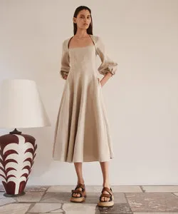 Sherri Linen Midi Dress_Stone