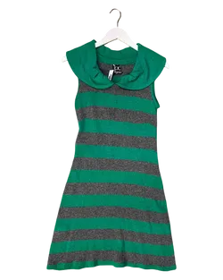 Size 2 (S) | PC Green/Grey Striped Wool Mini Dress