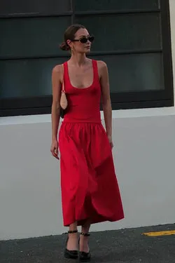 Naples Dropwaist Midi Dress - Red