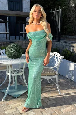 Nara Off Shoulder Sequin Maxi Dress - Sage