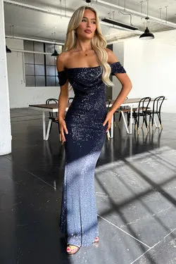 Nara Off Shoulder Sequin Maxi Dress - Navy