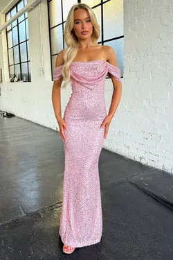 Nara Off Shoulder Sequin Maxi Dress - Pink