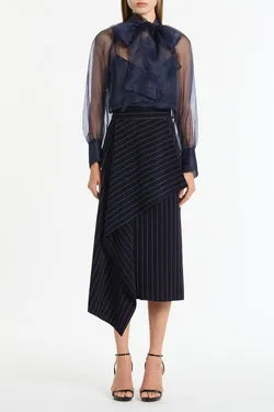NAVY PINSTRIPE ASYMMETRIC SKIRT