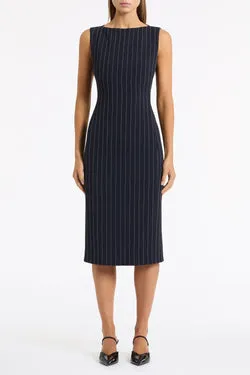 NAVY PINSTRIPE SHEATH DRESS