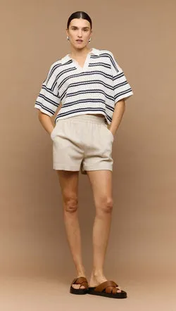 Navy & White Knit Polo Top