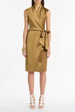 OLD GOLD LUSTRE SATIN WRAP DRESS