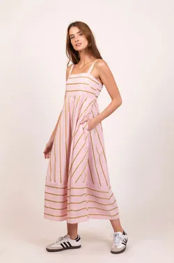 Amelia Midi Dress- Pink Stripe