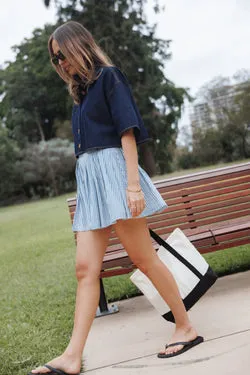 Amaya Pleated Mini Skirt - Blue Stripe