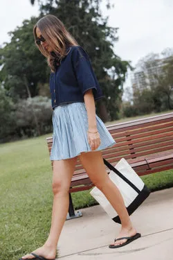 Amaya Pleated Mini Skirt - Blue Stripe