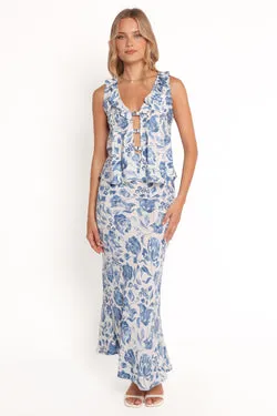 Claud Maxi Skirt - Blue White Floral