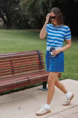 Sara Button Front Denim Mini Skirt - Dark Wash