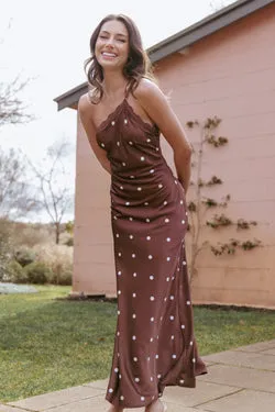 Anika Maxi Dress - Brown Polka Dot