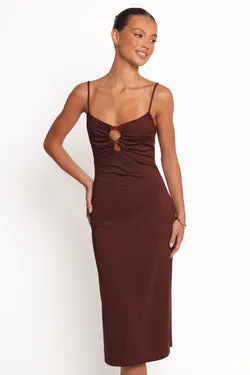 Ashy Midi Dress - Brown