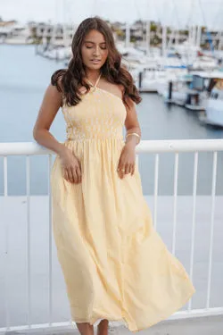 Aviva Smocked Midi Dress - Mango Stripe