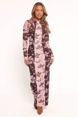 Bellatrix Spliced Maxi Dress - Pink Brown Floral