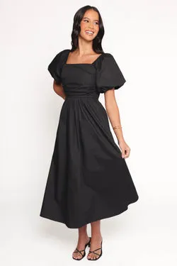 Clo Puff Sleeve Midi Dress - Black