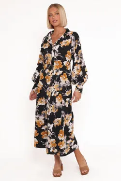 Cristal Long Sleeve Maxi Dress - Black Floral