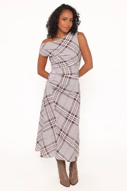 Dawn Off Shoulder Midi Dress - Plaid