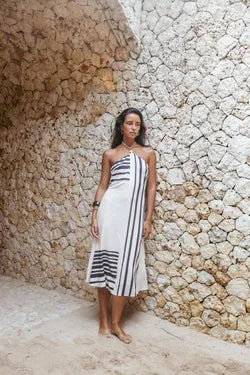 Deana Halterneck Midi Dress - Cream Black