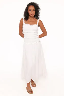 Enola Gather Midi Dress - White