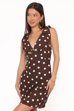 Giada Mini Dress - Brown Polka Dot