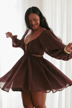 Katniss Long Sleeve Mini Dress - Chocolate