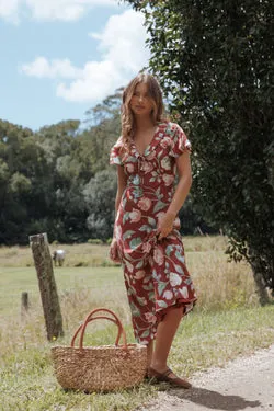 Linden Midi Dress - Red Tulip Floral