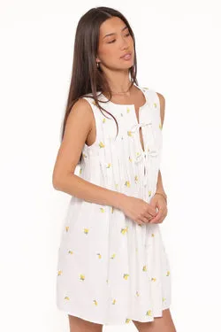 Madeline Mini Dress - Embroidered Lemons