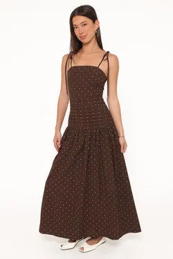 Mischa Maxi Dress - Brown Polka Dot