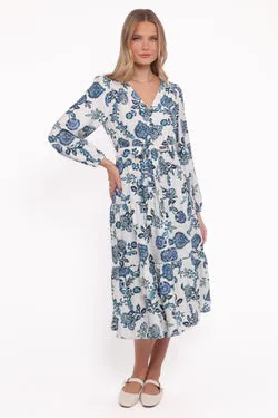 Monica Long Sleeve Midi Dress - Blue Floral
