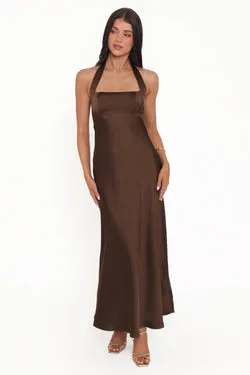 Nakita Halterneck Maxi Dress - Brown
