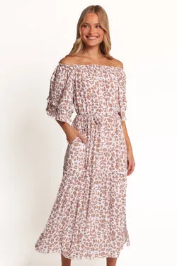 Rhody Off Shoulder Maxi Dress - White Leopard